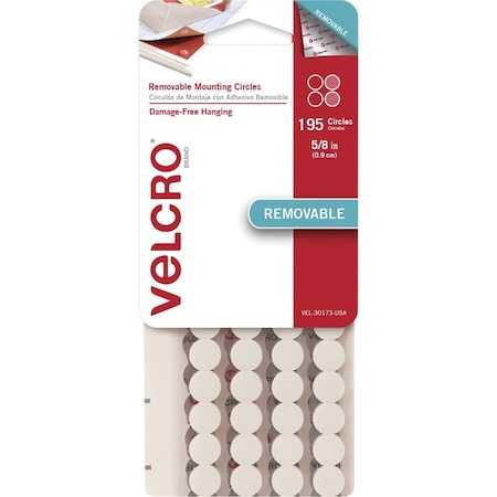 Velcro Brand Reclosable Fastener, Disc, 5/8 in, White, 12 PK VEK30173
